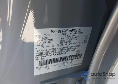 2025 Ford Mustang Mach-E Premium z USA, uszkodzony, nr VIN 3FMTK3R72SMA29939